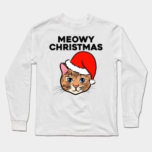 Meowy Christmas Cute Cat Ginger Kitten Christmas Cat Santa Claus Hat Snow Kitty Merry Christmas Long Sleeve T-Shirt